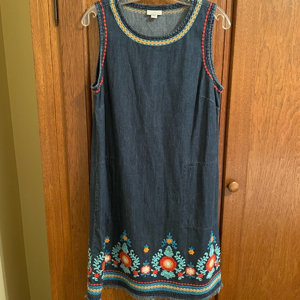 JJill embroidered sleeveless jean dress